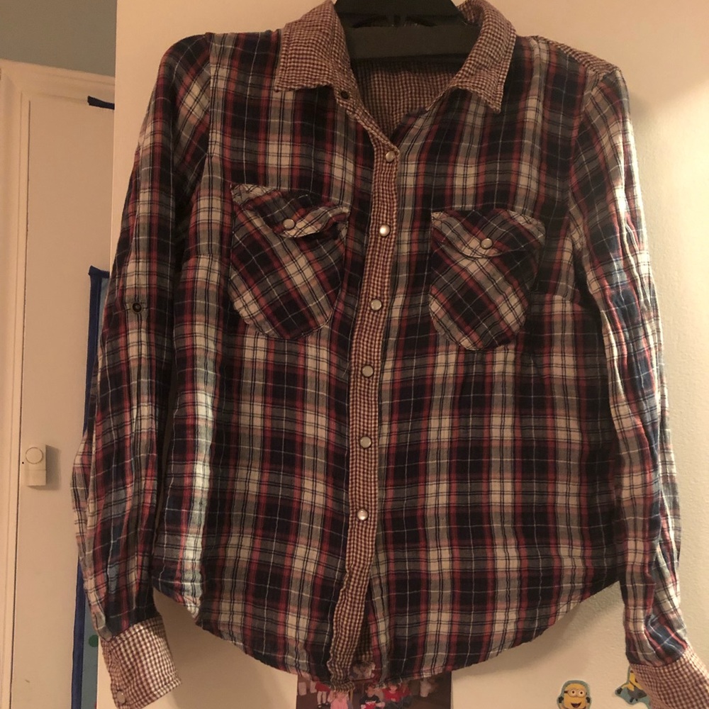 Red white and blue woman’s flannel